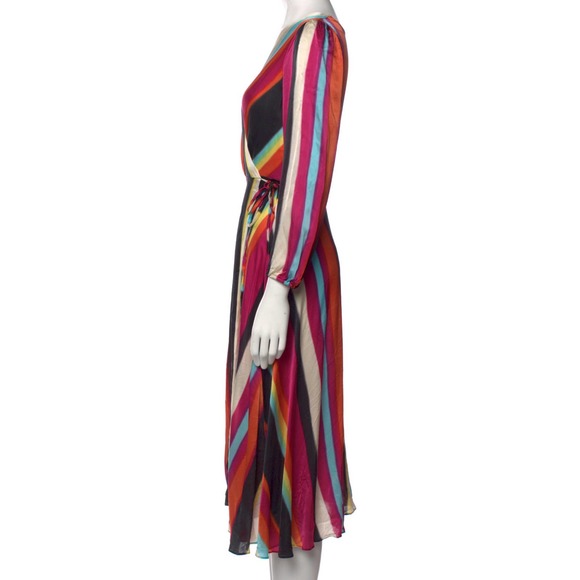 NONchalant The Label Camila Rainbow Stripe Silk True Wrap Midi Dress XS … - Picture 7 of 10